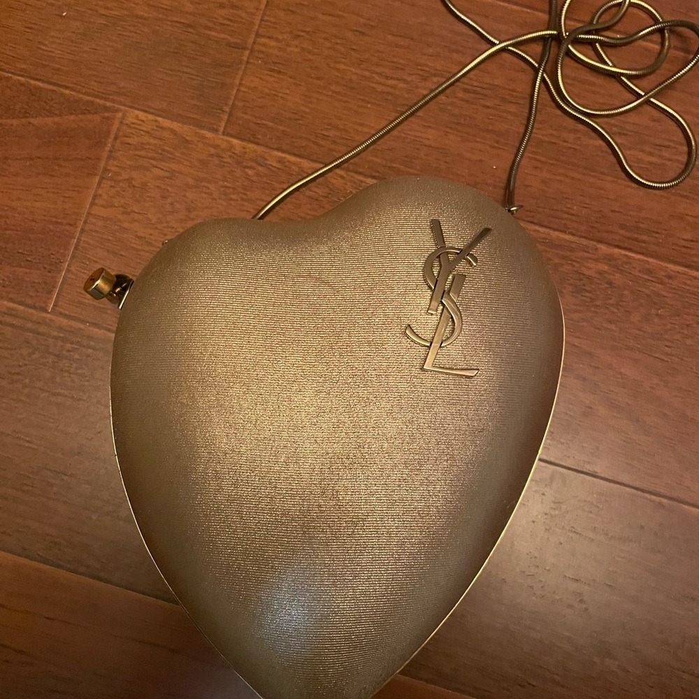 SAINT LAURENT LOVE BOX NUBUCK SHOULDER BAG Heart-Shaped Gold Clutch